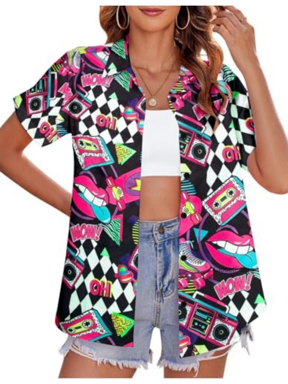 80s 90s Retro Vintage Disco Party Blouse Button Down Top - Picture 3 of 6